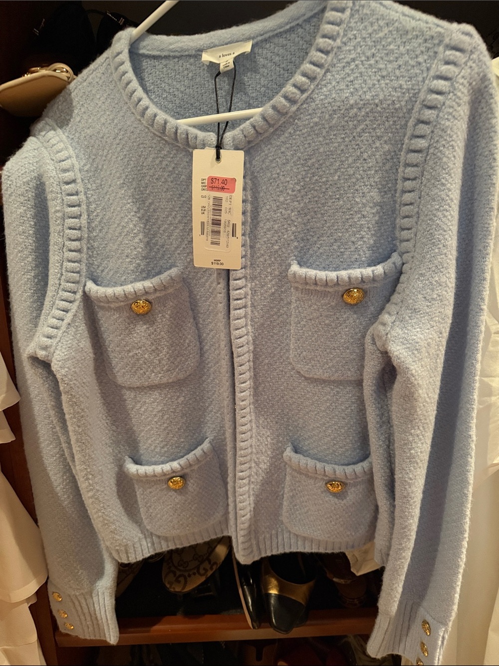 A Loves A Light Blue Women's Button-Front Pocket Sweater Cardigan